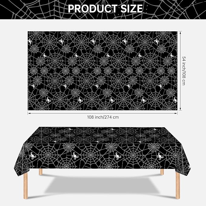 2 Pcs Halloween Tablecloth - Plastic Halloweens Spider Webs Table Cloth, Black Disposable Rectangle Spiderweb Table Cover for Halloween Party Decorations Supplies Favors Tables Decor, 108 x 54 Inch-Ruum Studio Home