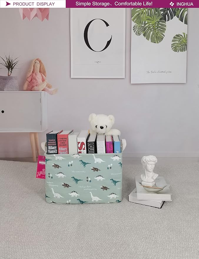 Rectangular Storage Basket Fabric Organizer Bin for Toys,Books,Clothes,Gifts,Pets-Perfect for Home,Office,Nursery,Dorm,Shelf(Rec dinosaur)-Ruum Studio Home