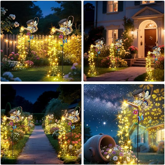 Solar Lights Outdoor Decorative, 39.4'' Metal Solar Watering Can Lights with Bee, Waterproof Garden Stake for Yard Lawn Patio Pathway Landscape, Gardening Gifts for Mom Grandma Women-Ruum Studio Home