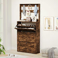 Shoe Cabinet with 3 Flip Drawers, Narrow Shoe Cabinet with 9 Hooks Coat Rack, Freestanding Shoes Storage Cabinets with Adjustable Shelves for Entryway, Hallway, Living Room, Rustic Brown-Ruum Studio Home