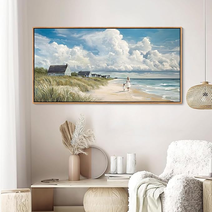 HGUAOA Coastal Canvas Wall Art - Large Landscape Wall Art for Living Room - Ocean and Beach Painting - Blue Artwork for Bedroom Decor - Above Bed Wall Pictures -Beach Theme Print Art-Ruum Studio Home