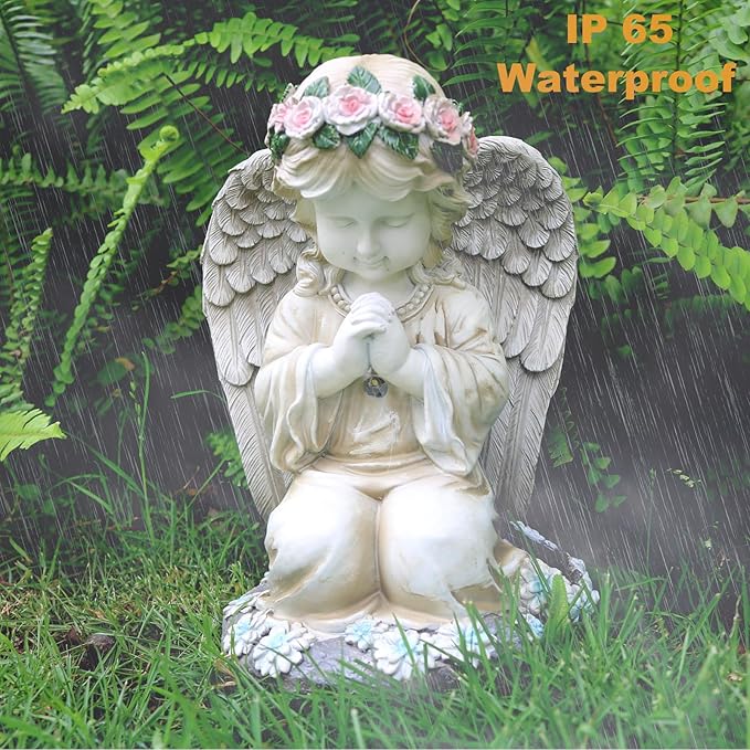 Praying Angels Figurine,Solar Garden Angel Statues, Waterproof Kneeling Angel Sculpture, Outdoor Decor Ornament for Patio Lawn Yard Balcony, Garden Gift-Ruum Studio Home