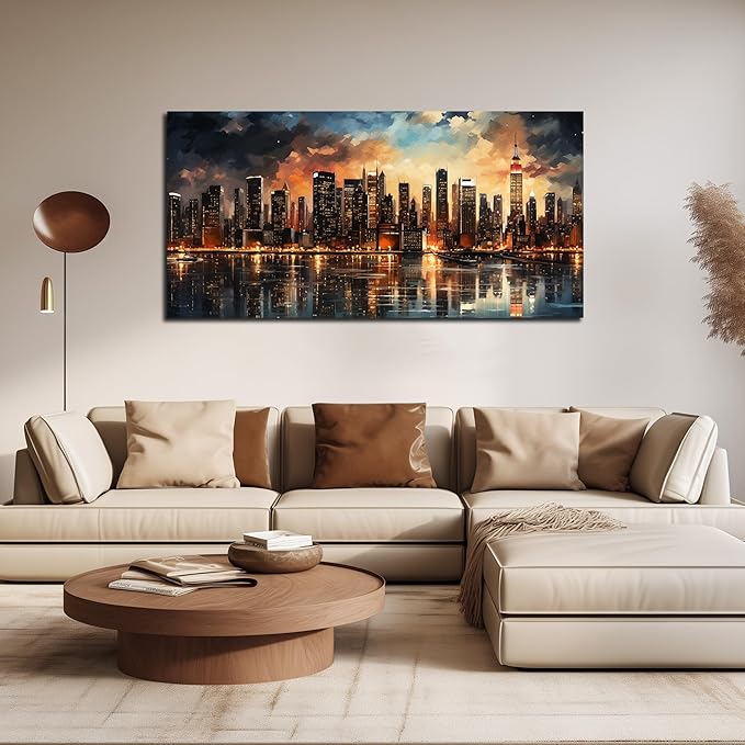 New York Skyline Wall Art for Living Room Modern Canvas Wall Art for Bedroom Above Bed Large Art Work for Office Walls 24 x 48 Inch-Ruum Studio Home