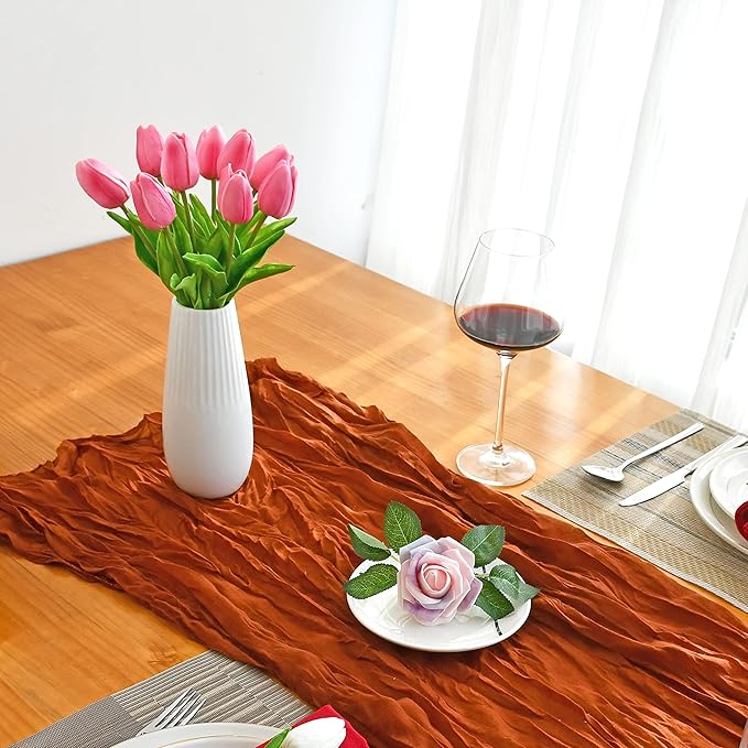 Mandy's Artificial Tulips 20 Stems Pink PU Faux Flowers for Wedding Home Decor 13.5 Inch-Ruum Studio Home