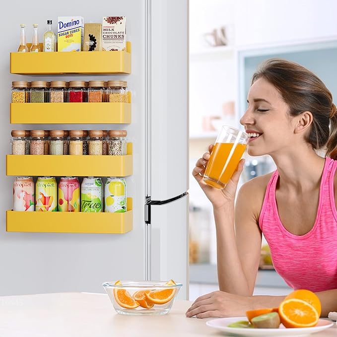 Magnetic Spice Rack for Refrigerator, Kitchen Organizer and Storage Shelf, Yellow(4 Pack)…-Ruum Studio Home