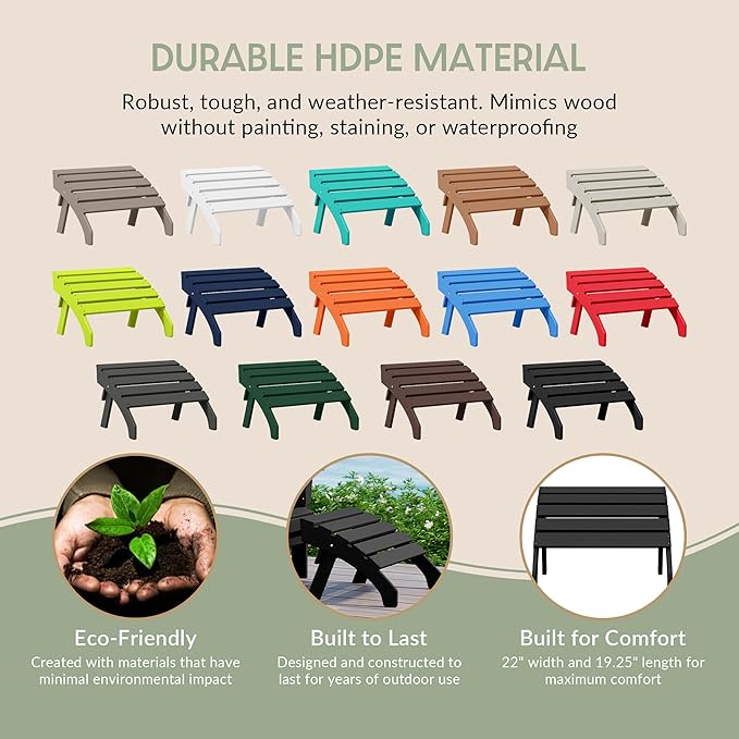 WestinTrends Dylan Outdoor Patio HDPE Adirondack Ottoman Footrest, Black-Ruum Studio Home