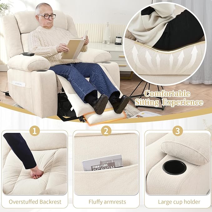 Oversize Power Lift Recliner Chair for Big and Tall with Extended Footrest, Large Electric Lift Chairs, 400lbs Capacity, Remote Control, Cup Holders & Side Pockets-Ruum Studio Home