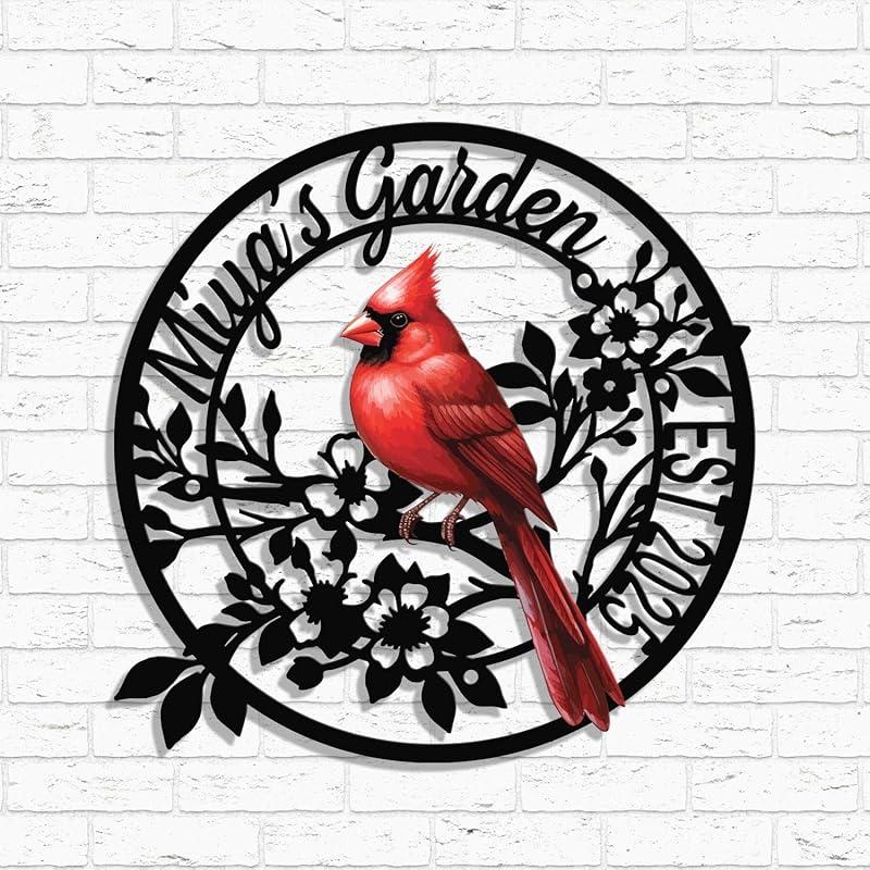 Personalized Name Garden Cardinal Metal Signs with Stake, Custom Family Name Yard Decor for Outdoor Outside, Cardinal Lawn Patio Stake Gardening Enthusiasts Grandmothers Gift-Ruum Studio Home
