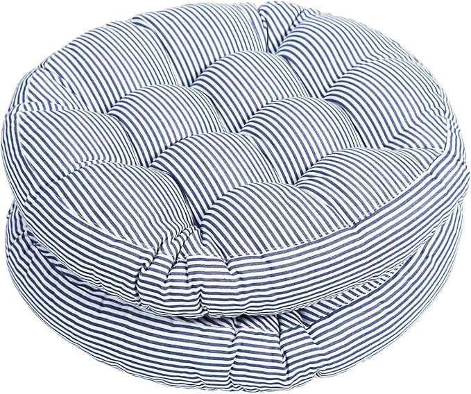 Tiita Indoor/Outdoor Cushions 22 Inch Round Striped Chair Cushions for Patio Garden Seat Cushion Pads for Home Floor Pillows Window Pad Set of 2, Blue-Ruum Studio Home
