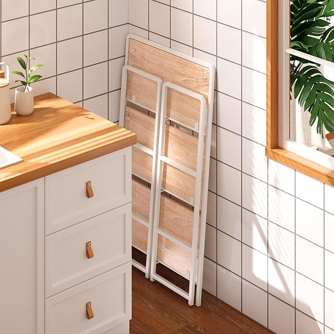 4NM No Assembly Foldable Bookshelf, 3-Shelf Collapsible Bookcase Storage for Small Spaces, 42.1" H, Natural White-Ruum Studio Home