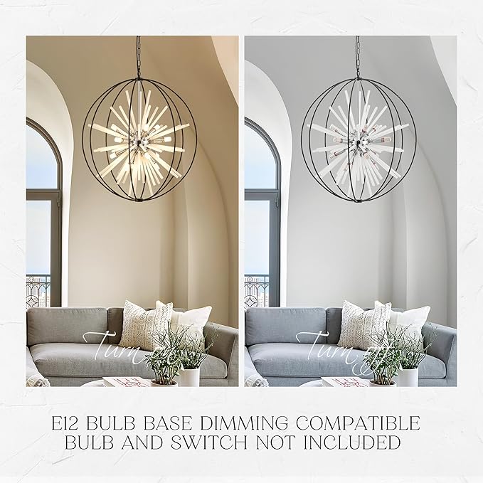 31.5" Black Chrome 16-Light Globe Sputnik Chandelier Modern Adjustable Hanging Ceiling Glass Tube Pendant Light Fixture for Entryway Foyer Stairway Dining Living Room Hallway-Ruum Studio Home