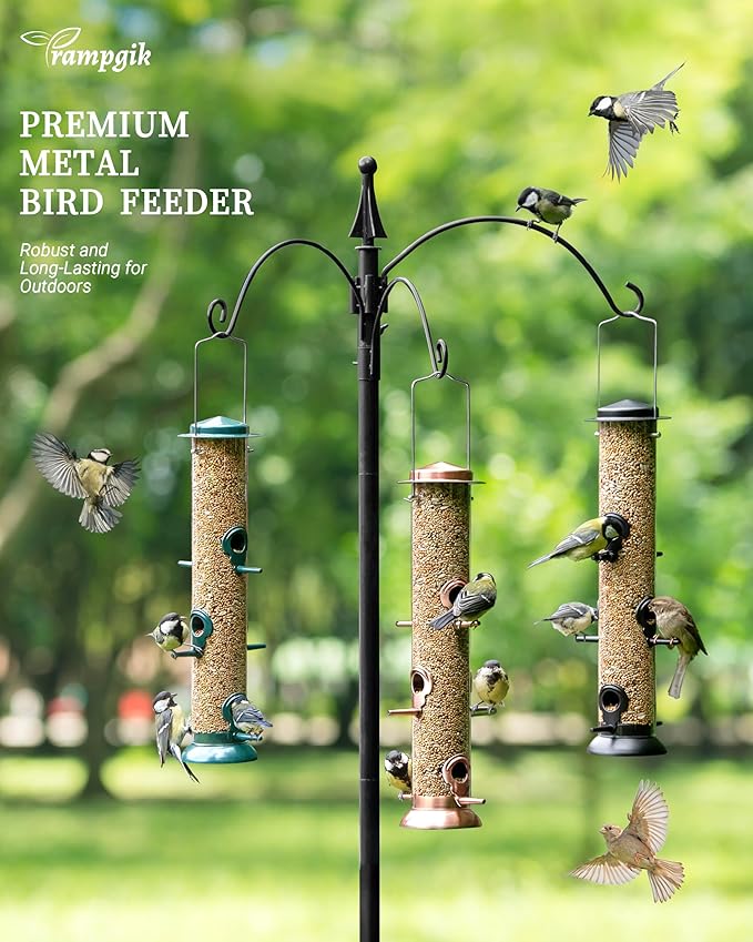 Bird Feeders for Outdoors Hanging,Finch Feeders for Outside,Chew-Proof Hanging Bird Feeder,Rust-Proof Birdfeeder,Squirrel Proof 6 Ports Metal Bird Feeder,14 Inch,1 Pack,Black-Ruum Studio Home