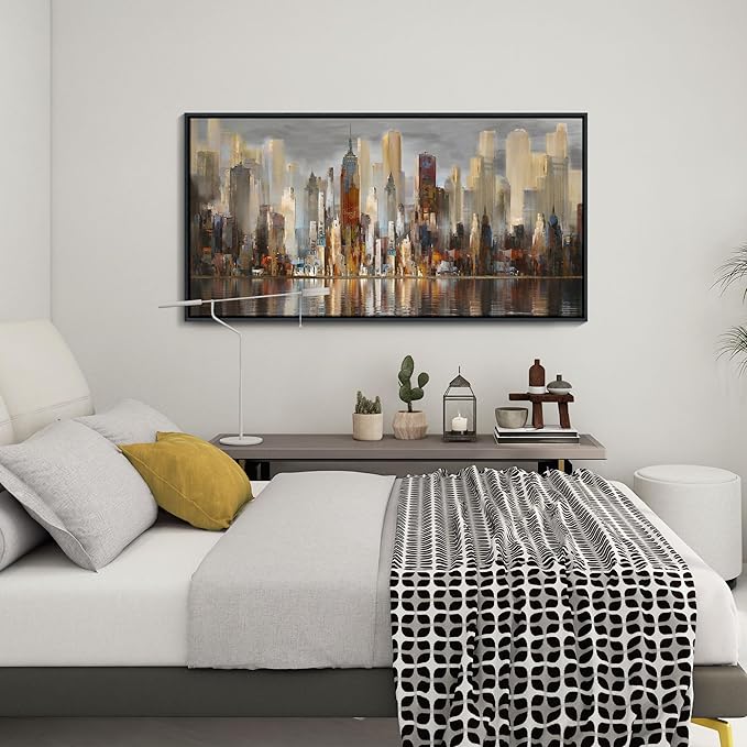 Abstract Brown New York City canvas Wall Art Framed Large Wall Art for Living Room Modern Paintings for Bedroom Cityscape New York Wall Decor Artwork Wall Pictures for Office and Bedroom 24×48in-Ruum Studio Home
