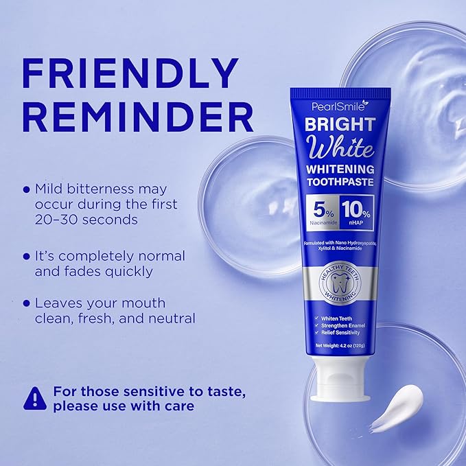 PearlSmile Niacinamide Hydroxyapatite Whitening Toothpaste – 10% Nano Hydroxyapatite + 5% Niacinamide – Strengthens Enamel, Remineralizes, Brightens Teeth – Fluoride-Free, Travel Size, 4.2oz (120g)-Ruum Studio Home