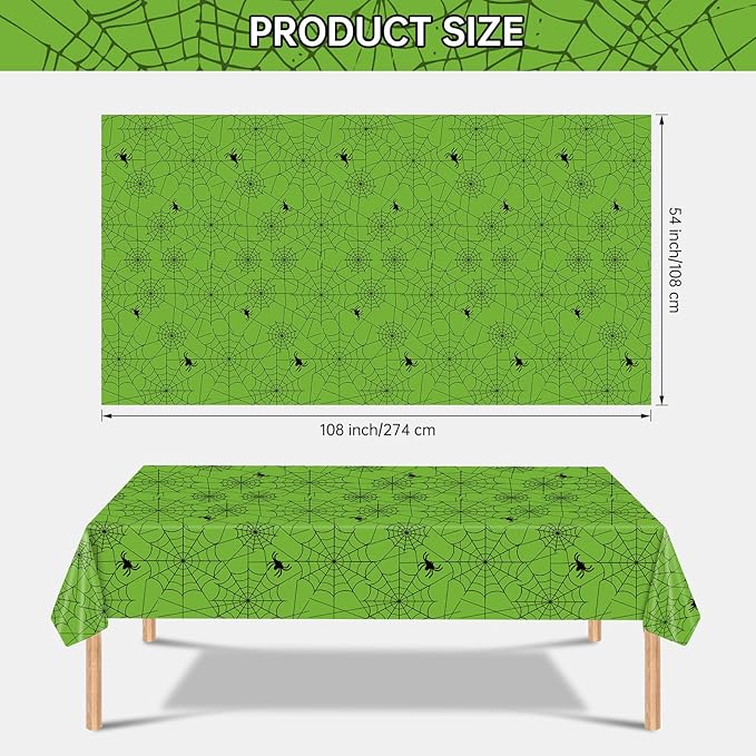2 Pcs Halloween Tablecloth - Plastic Halloweens Spider Webs Table Cloth, Green Disposable Rectangle Spiderweb Table Cover for Halloween Party Decorations Supplies Favors Tables Decor, 108 x 54 Inch-Ruum Studio Home