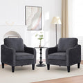 Accent Chairs Set of 2, Upholstered Living Room Chairs with Side Pockets, Mid Century Modern Reading Chair for Bedroom, Comfy Armchair Single Sofa Side Chair for Office, Small Room, Dark Grey-Ruum Studio Home