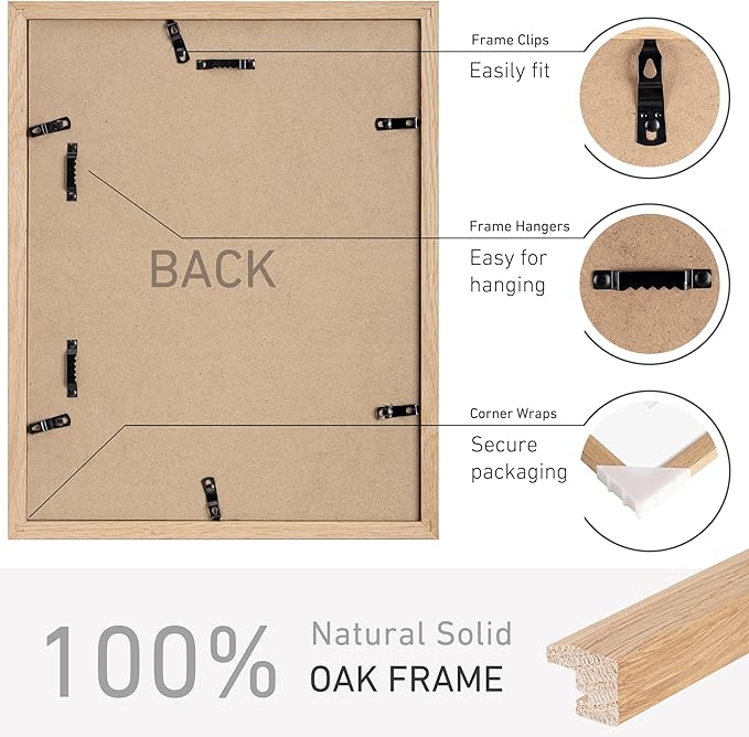 11x14 Picture Frame Natural Solid Oak Photo Frames with 8x10 Removable Mat Wall Hanging Large Handcrafted Frame with HD Plexiglass Wall and Tabletop Display Large Poster Frame-Ruum Studio Home