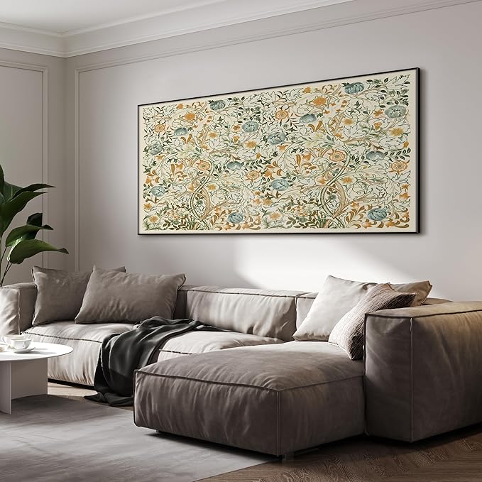 SIGNWIN 36"x72" Extra Large Framed Wall Art Vintage Botanical Floral with Golden and Teal Leaves, Elegant Nature Illustration for Home Living Room Bedroom Decor (Frame Assembly Required)-Ruum Studio Home