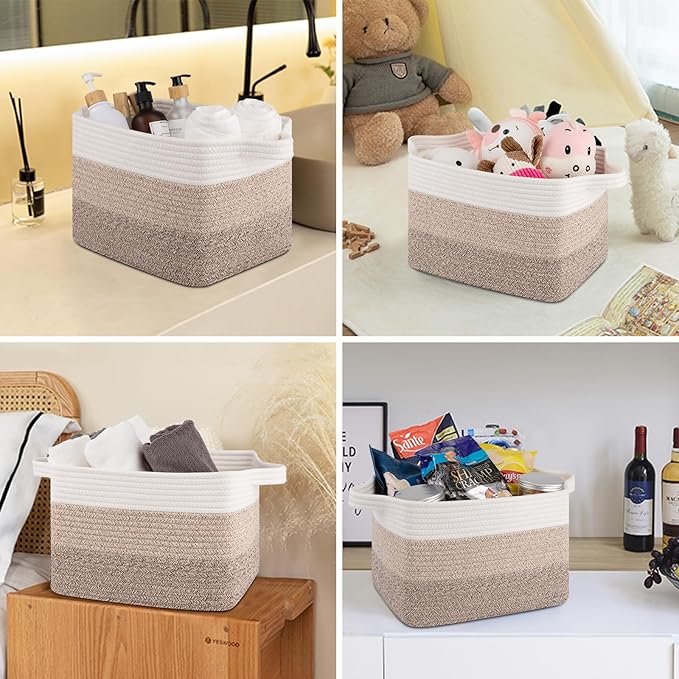 Storage Basket for Organizing, Woven Baskets for Storage, Rectangle Decorative Baskets for Shleves, Closet, Toys, Books, Nursery Organizer Bins - Pack of 3 (Gradient Yellow)-Ruum Studio Home