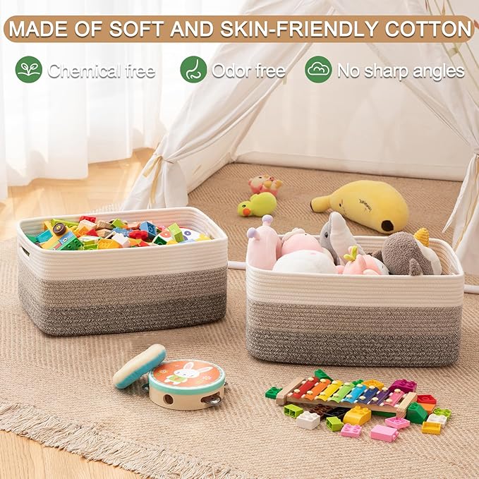 Large Storage Basket for Organizing, Woven Rope Basket for Shelves, Closet Organizer Bins for Clothes, Blanket, Toys, Baby Nursery Storage, 17.7" x 13" x 7.87", 2 Packs Yellow-Ruum Studio Home