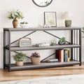 LVB Extra Long 3-Tier Sofa Table, Industrial Console Table with Storage Shelf, Modern Rustic Wood Metal Narrow Entryway Table, Skinny Behind Couch Table for Foyer Living Room Bedroom, Light Grey, 70In-Ruum Studio Home