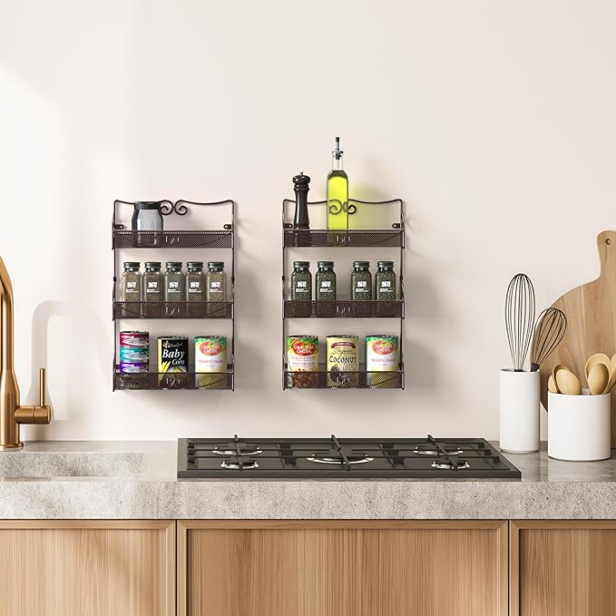 Deco Brothers 3 Tier Wall Mounted Spice Rack, 2 Pack, Bronze-Ruum Studio Home