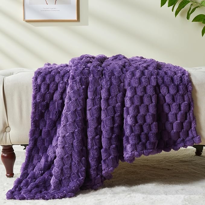 NEWCOSPLAY Super Soft King Blanket Purple Premium Silky Flannel Fleece 3D Clouds Stylish Jacquard Lightweight Bed Blanket All Season Use 350GSM (Purple, King(90"x110"))-Ruum Studio Home