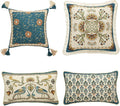 patdrea Designer Throw Pillow Covers Set of 4,French Vintage Blue Linen with Floral Collection Pattern Pillow Cover,Decorative Rectangle and Square Pillowcases Cushion for Bed Living Room Outdoor-Ruum Studio Home