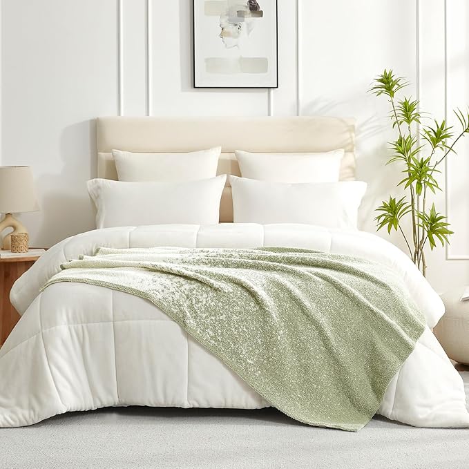 Snuggle Sac Sage Green Bedding Blanket Twin Size for Bed and Sofa, Reversible Super Soft Warm Cozy Knit Blankets Fuzzy Plush, Ombre Green, 60x80 inches-Ruum Studio Home
