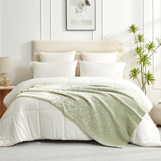 Snuggle Sac Sage Green Bedding Blanket Twin Size for Bed and Sofa, Reversible Super Soft Warm Cozy Knit Blankets Fuzzy Plush, Ombre Green, 60x80 inches-Ruum Studio Home