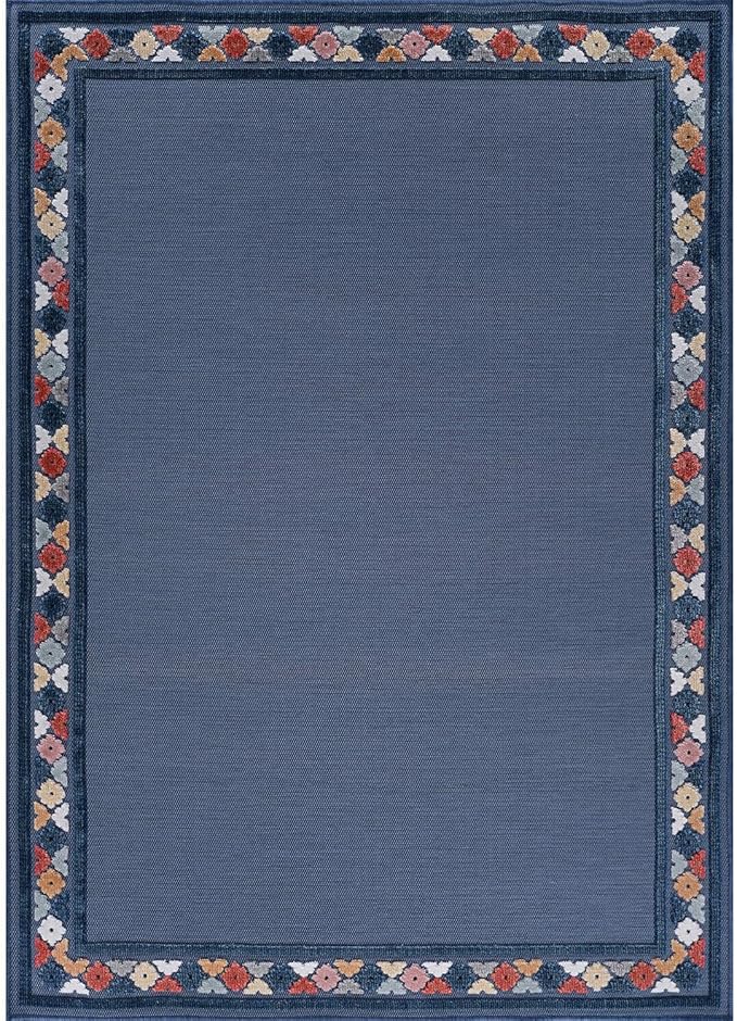 Beverly Rug Outdoor Rug 9x12 Modern Bordered Large Area Rugs for Indoor and Outdoor Patio Easy to Clean Non Shedding Living Room Porch Garden Washable Outside Carpet (9 x 12 Blue)-Ruum Studio Home