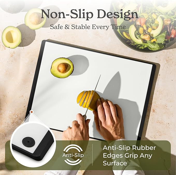 SMIRLY Plastic Cutting Board Set 3 Pieces, Non-Slip Dishwasher Safe Chopping Boards for Kitchen, Black & White-Ruum Studio Home