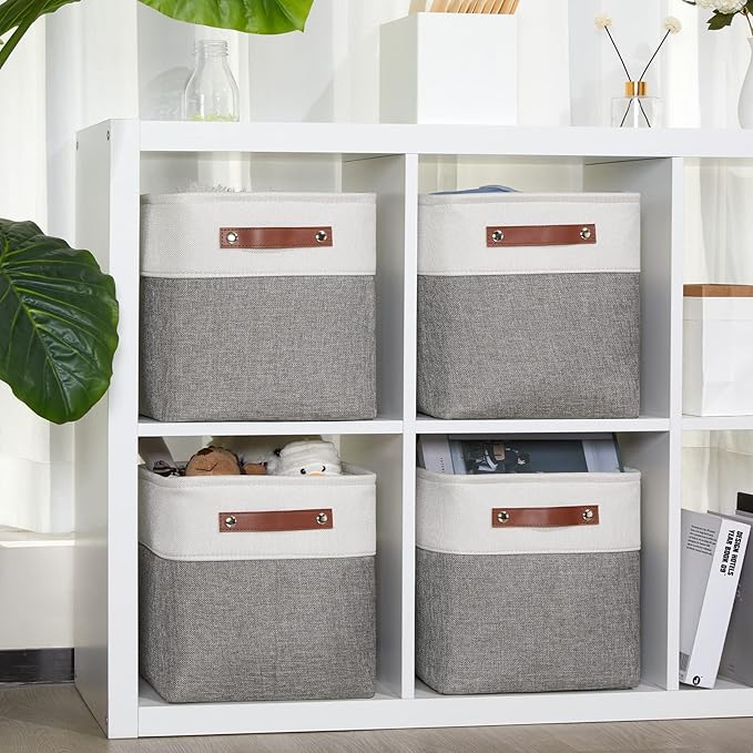 DULLEMELO 11 Inch Cube Storage Bins Fabric Storage Cubes 4 Pack Foldable Cube Storage Baskets for Cube Organizer, Cube Storage Organizer Bins for Home Office Organizer Closet, Shelves, Toy, Nursery-Ruum Studio Home