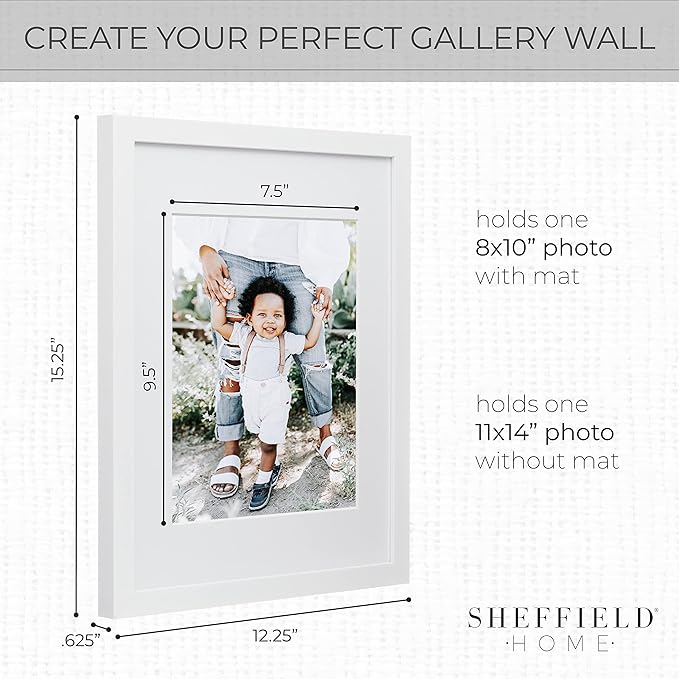 Sheffield Home 9 Piece Gallery Wall Frame Set, 11x14 Inch, White-Ruum Studio Home