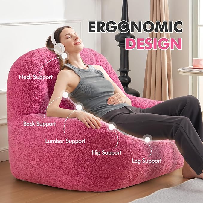 Homguava Bean Bag Chairs for Adults,Giant Beanbag Couch Adult Bean Bag Chair with Filler Included,Modern Lazy Sofa Comfy Chair for Living Room(Pink)-Ruum Studio Home