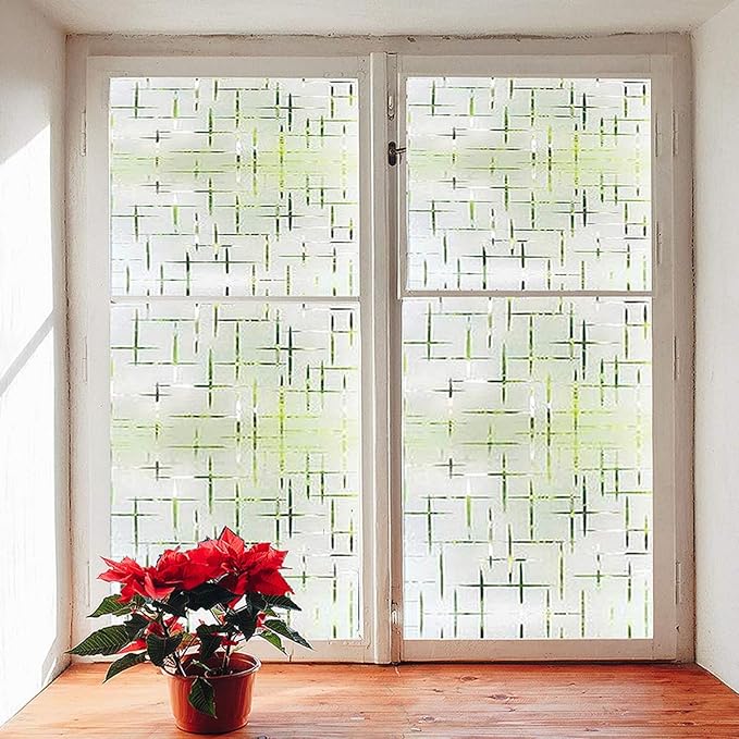Finnez Frosted Window Film Non-Adhesive, Frosting Privacy Film for Glass Windows, Self Static-Cling Decorative Window Cling for Home Office UV Protection Cross Pattern 45.2 x 78.7 inches-Ruum Studio Home