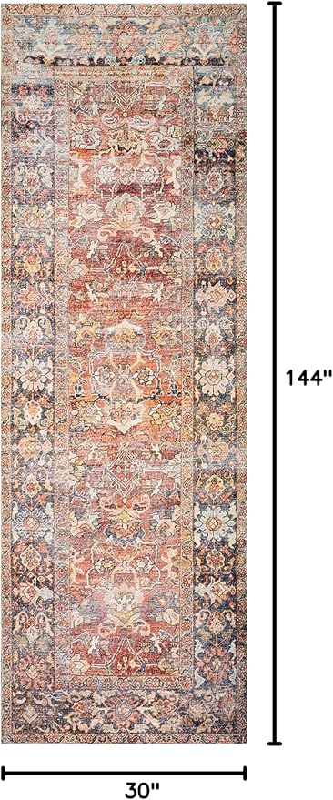 Loloi Layla Collection LAY-02 Spice/Marine 2'-6" x 12'-0" .13" Thick Runner Rug, Soft, Durable, Vintage Inspired, Distressed, Low Pile, Non-Shedding, Easy Clean, Printed, Living Room Rug-Ruum Studio Home