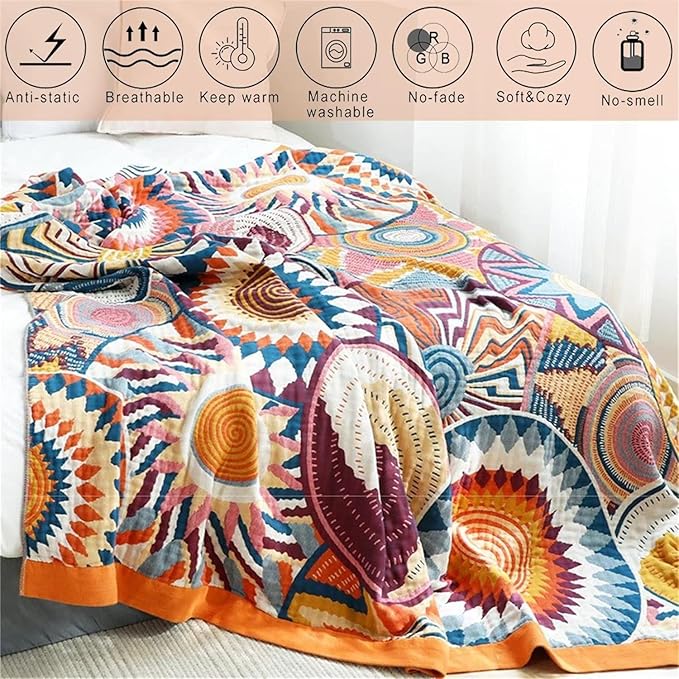 MSGKV Boho Throw Blanket for Bed Couch,100% Cotton Throw Blankets 80''x 90'' Mexican Super Soft Blanket Travel Picnic Blankets Versatile Knit Woven Blanket Boho Decor-Ruum Studio Home