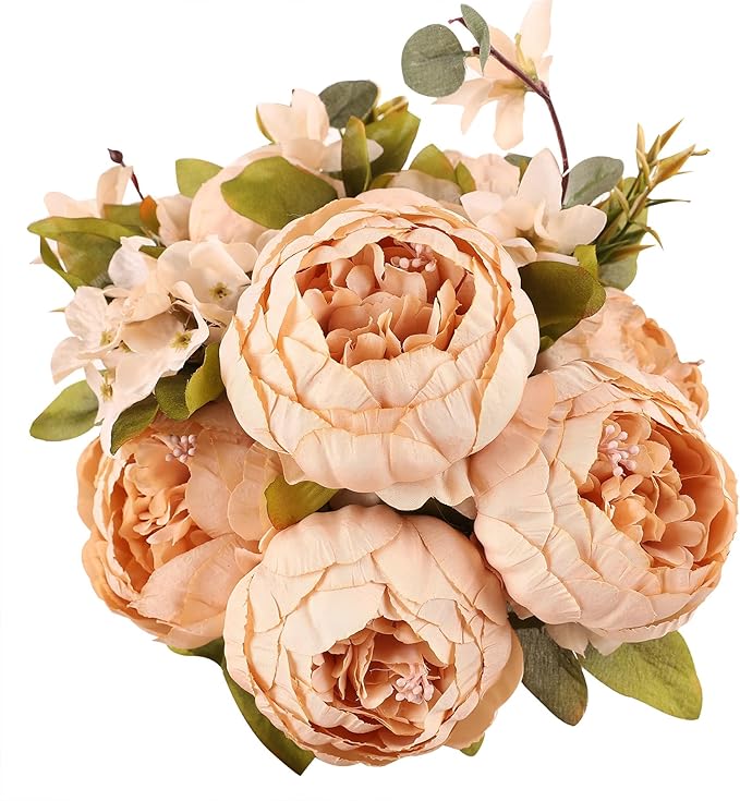 Duovlo Artificial Peony Silk Flowers Fake Flowers Vintage Wedding Home Decoration,Pack of 1 (Light Champagne)-Ruum Studio Home