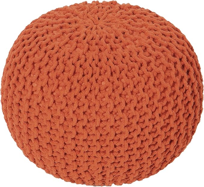REDEARTH Round Pouf Ottoman - Hand Knitted Cable Boho Poof - Pouffe Circular Footrest for Living Room - Bedroom - Patio - 100% Cotton (19.5"x19.5"x14") - Burnt Orange-Ruum Studio Home
