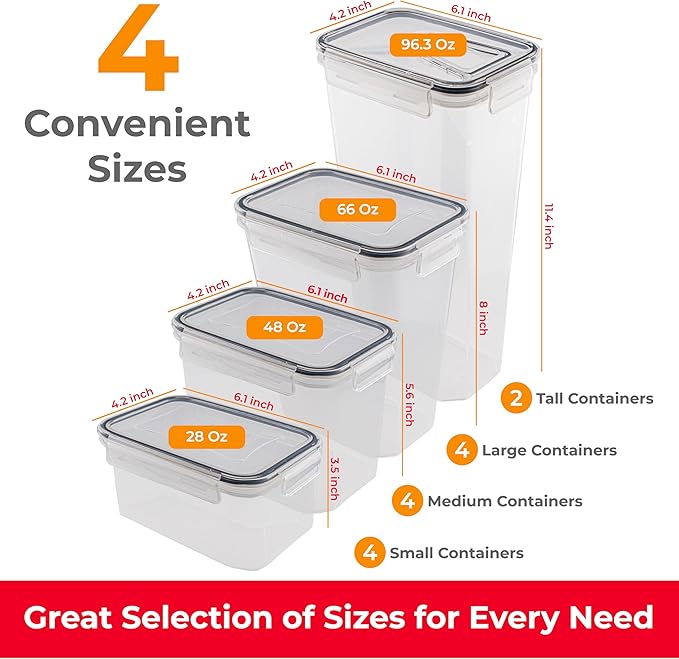Airtight Food Storage Containers Set - 14 Piece Pantry Kitchen Organizers and Storage Set with Lids, Cabinet Organizing Canisters for Cereal, Flour, Sugar, Dry Foods - with Labels and Marker-Ruum Studio Home