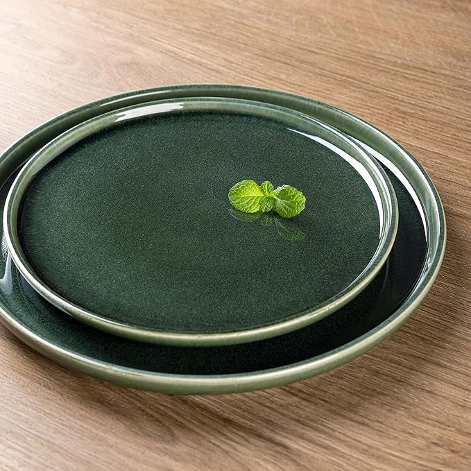 GBHOME Ceramic Dinnerware Sets for 8, 24 Pieces Stoneware Plates and Bowls Sets, Reactive Glaze Dishes -Scratch Resistant, Dishwasher&Microwave Safe, Earth Green-Ruum Studio Home