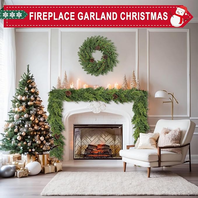 6 Ft Real Touch Christmas Garland Indoor with Pine Cone,Thick and Lush，Soft Bendable Mantle Garland Christmas, Lifelike Cedar Garland, Christmas Garland for Mantle,Indoor Christmas Decorations-Ruum Studio Home