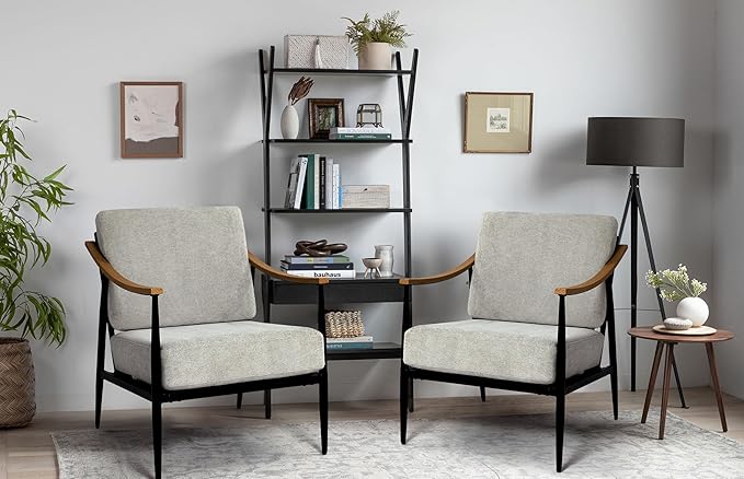 Modern Accent Chair for Living Room Bedroom Mid Century Arm Chair Upholstered Office Accent Chair Comfy Waiting Room Chair with Metal Frame, Grey-Ruum Studio Home