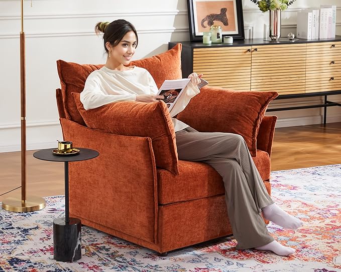 Terracotta Oversized Accent Chair, Upholstered Modern Sofa Chair with Removable Backrest & Detachable Cover, 24.5" Deep Seat Large Reading Armchair-Ruum Studio Home