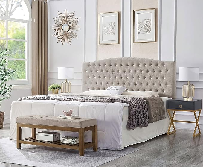 24KF Upholstered Tufted Button Linen Fabric Headboard,Comfortable Fashional Headboard King/CA King Size,Linen-Ruum Studio Home