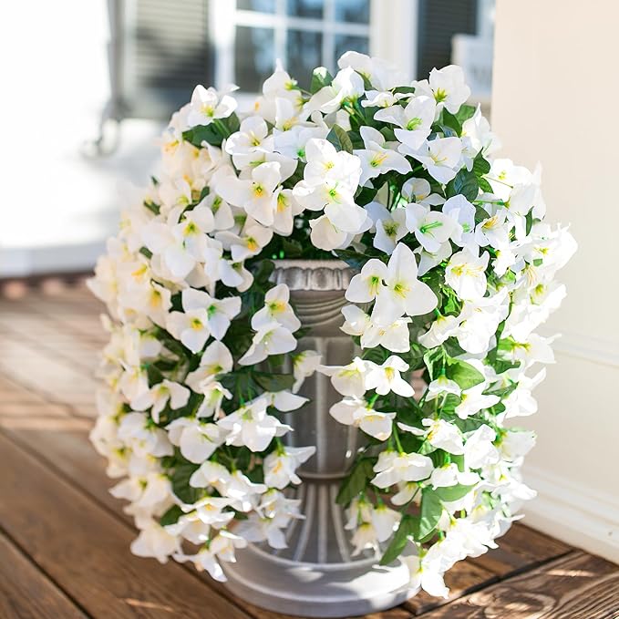 Faux Bougainvillea Artificial Flowers Plants for Outdoors Outside Decoration, 2 PCS White Fake Flowers UV Resistant Look Real Silk Long Trailing Vines for Front Door Porch Planter Patio Garden Yard-Ruum Studio Home