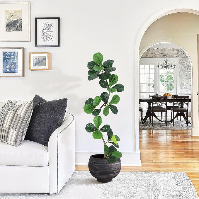 GarveeHome Fiddle Leaf Fig Artificial Tree with White Planter,5ft Faux Plants Indoor with Moss, Fake Rubber Tall Fake Floor Plant in Pot - Artificial Trees for Home Office Living Room Decor-Ruum Studio Home