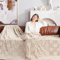 Cozy Bliss Tan Checkered Large Faux Rabbit Fur Twin Bed Blanket, Soft Fuzzy Fluffy Minky Furry Blankets for Couch, Bed, Adults (60 * 80 Inches Beige)-Ruum Studio Home
