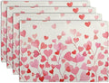 Pink Love Heart Valentine's Day Placemats Set of 4 Valentine Seasonal Holiday Linen Table Mats 12x18 Inch Anniversary Wedding Sweet Romantic Place Mats for Party Kitchen Dining Outdoor Indoor Decor-Ruum Studio Home